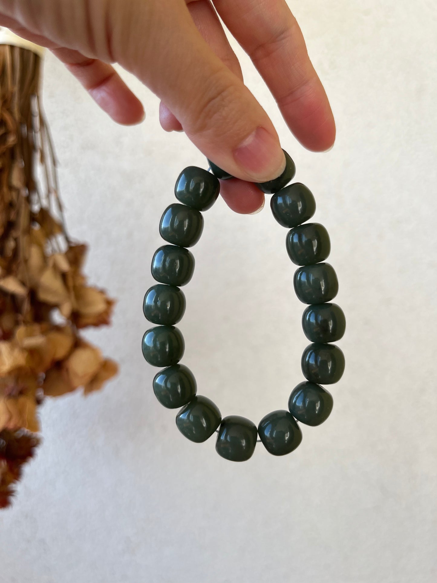 Blue Jade Bracelet with 12mm x 10mm Barrel Bead