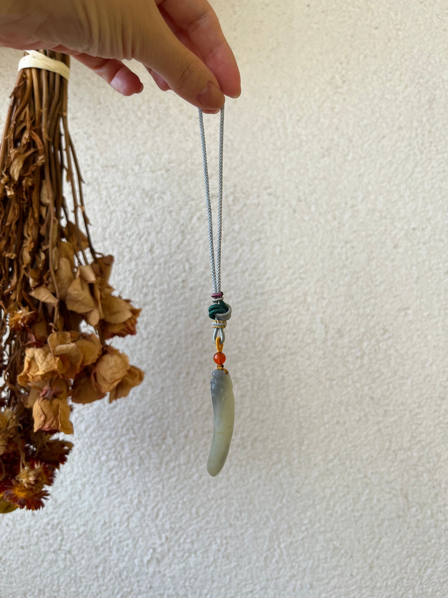 Handmade Bag Charm with a Hand Carved Jade Pixiu