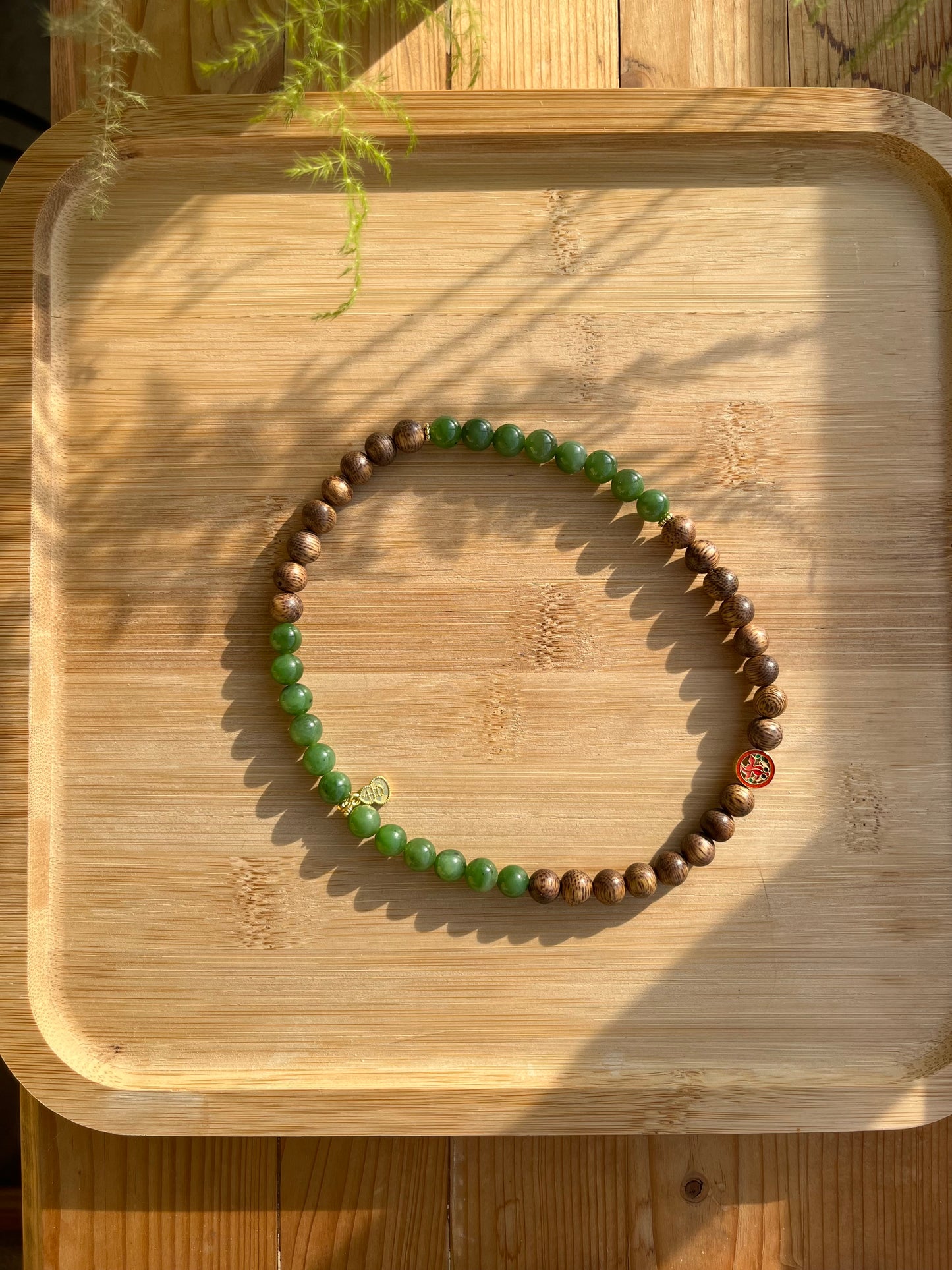 Handmade Double Loop Bracelet with 8mm Jade Beads and Sandalwood beads