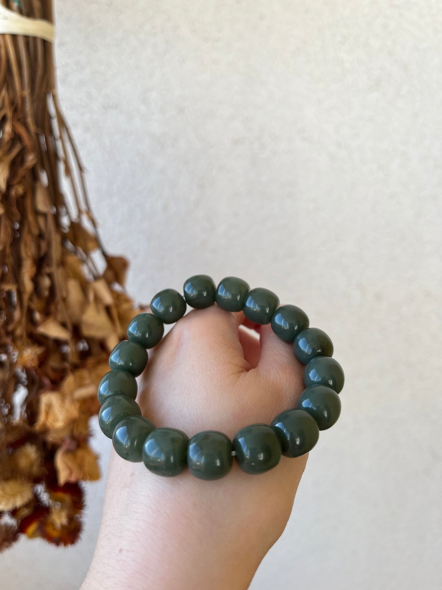 Blue Jade Bracelet with 12mm x 10mm Barrel Bead