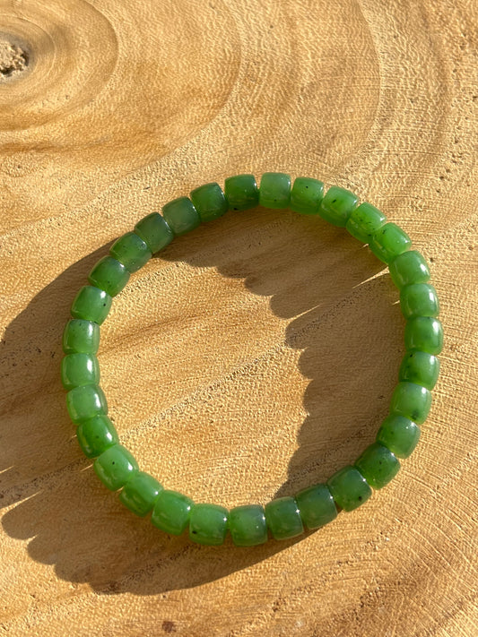 Green Nephrite Jade Beaded Bracelet (6mm x 4mm)