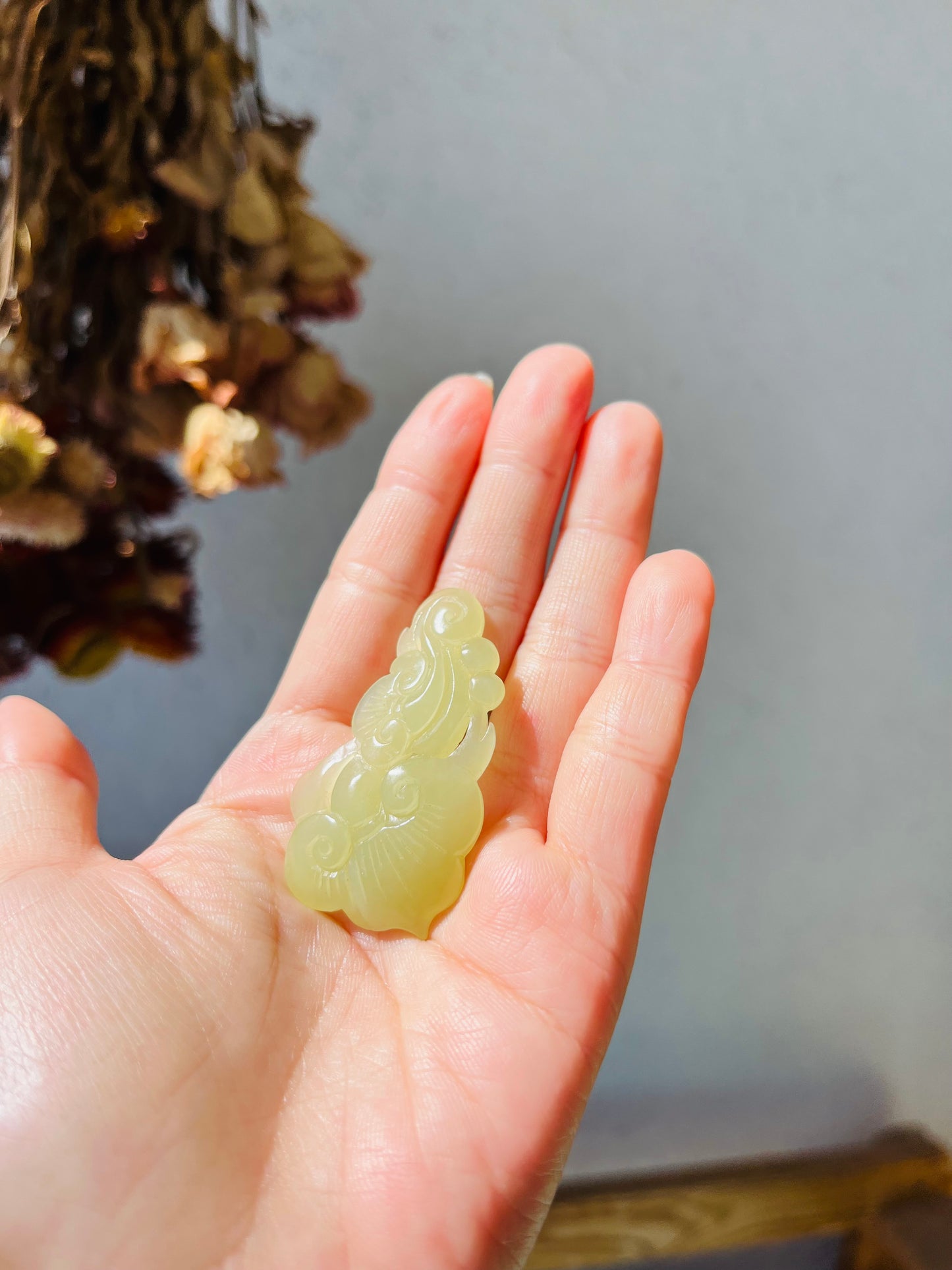 Hand Carved Yellow Hetian Jade Chinese Ruyi Pendant