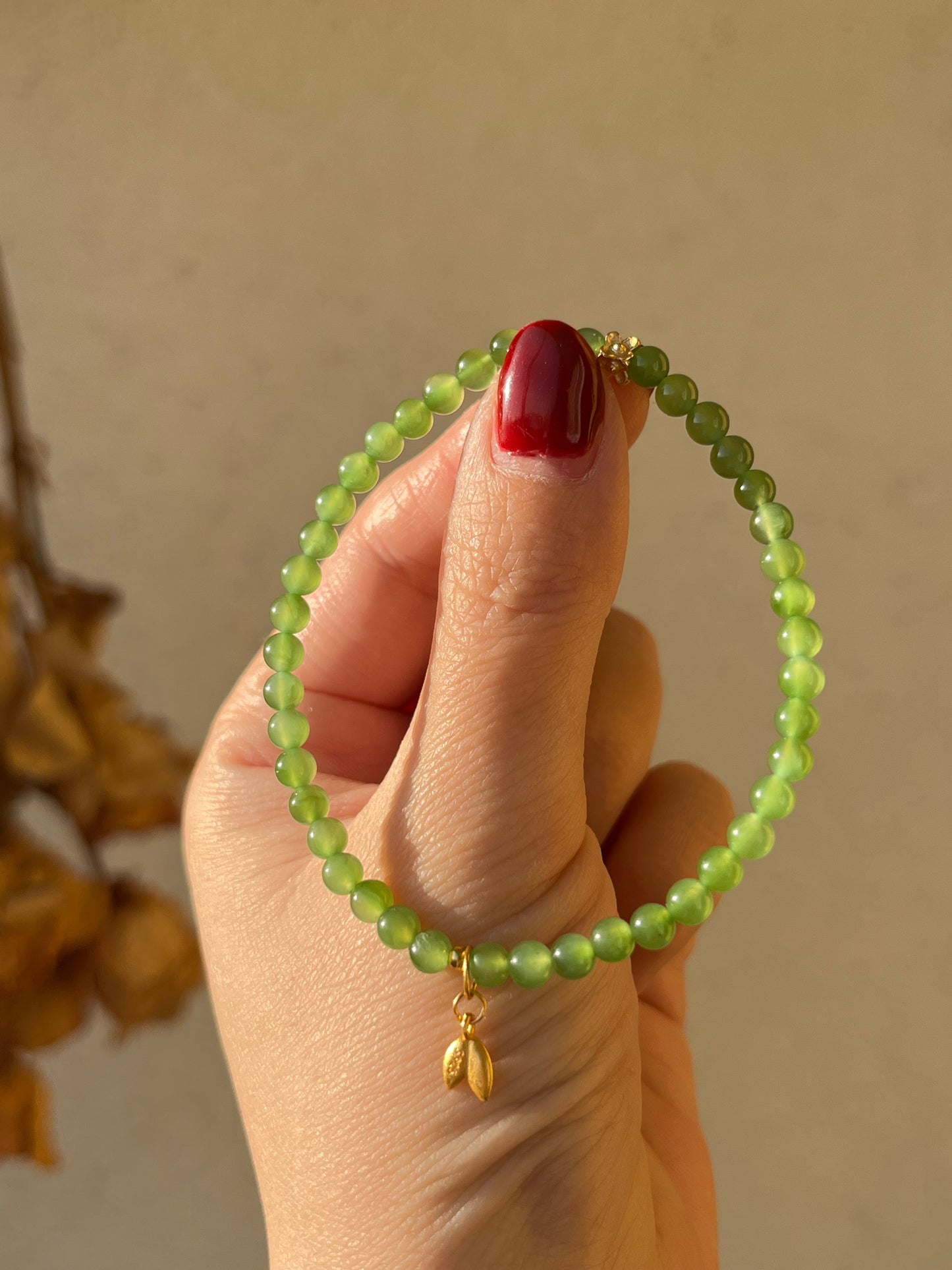 Designed High Quality Green Nephrite Jade Beaded (4mm) Bracelet with S925 Accesseries