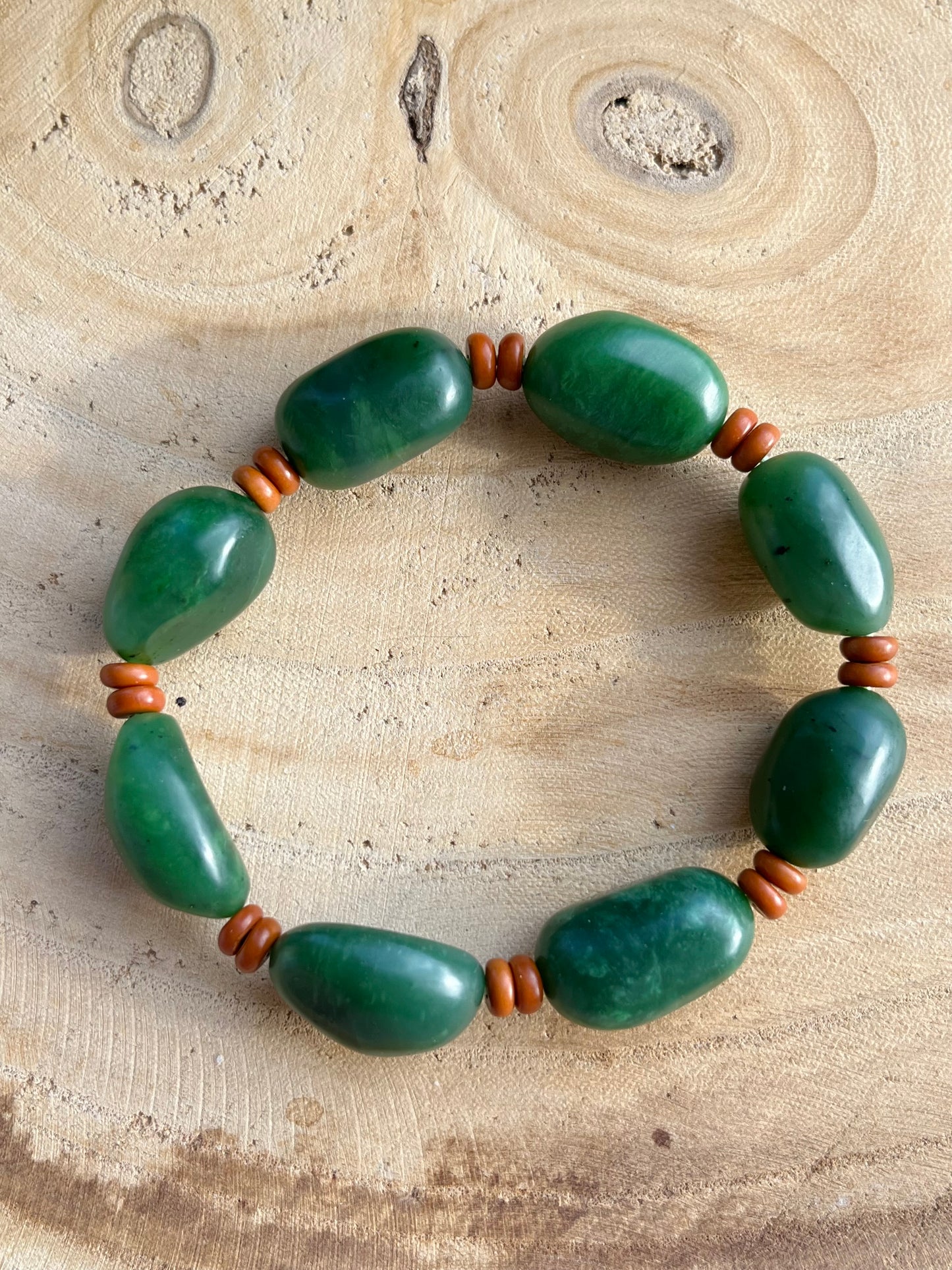 Green Jade Bracelet with Big Irregular Shaped Beads, 碧玉随形大珠子手串