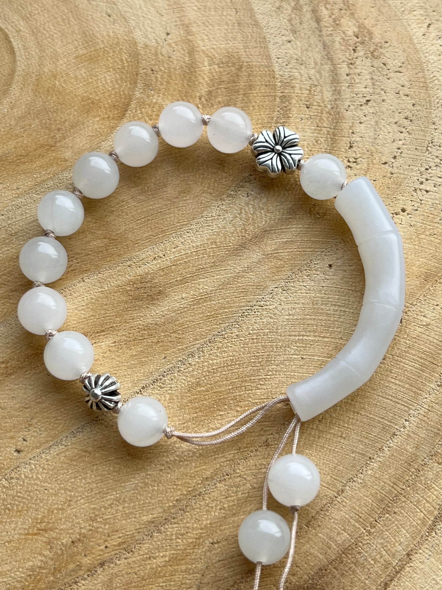 Handmade Bracelet with a Hand Carved White Jade Bamboo