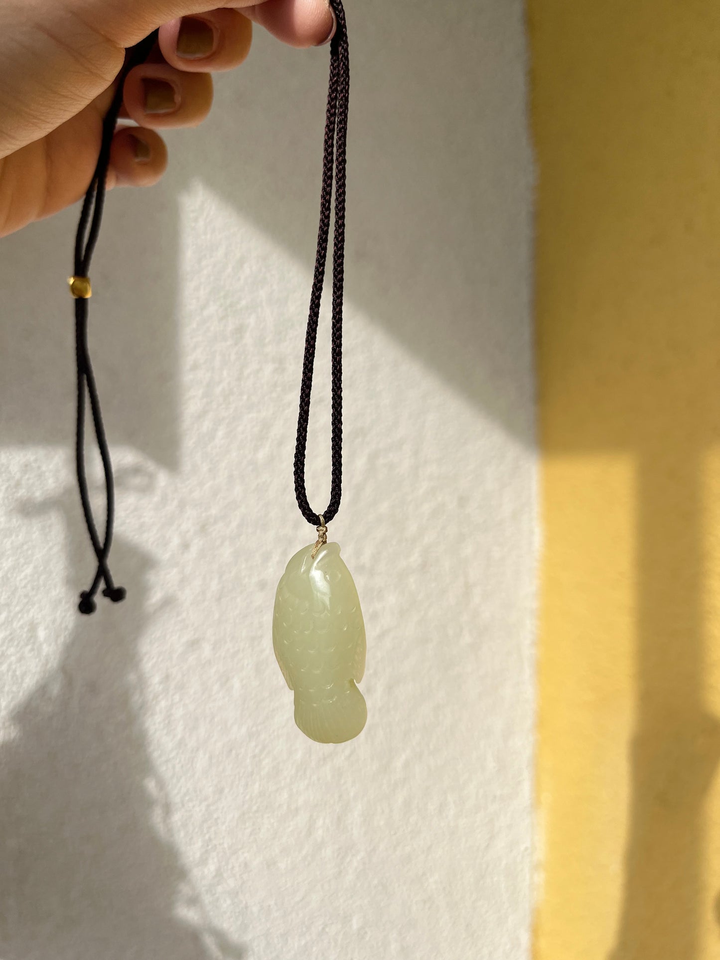 Cute Hand Carved Yellow Jade Fish Pendant