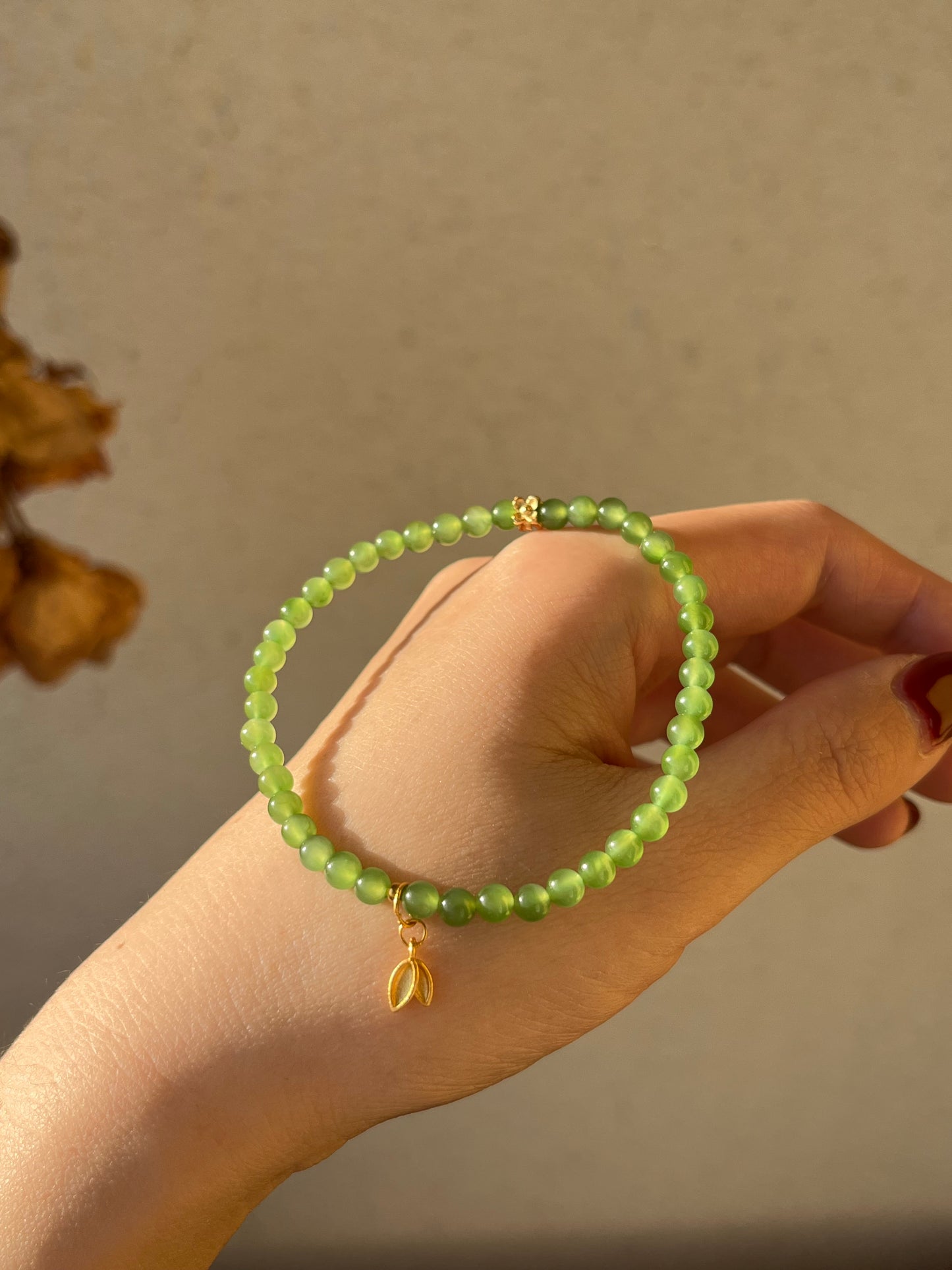 Designed High Quality Green Nephrite Jade Beaded (4mm) Bracelet with S925 Accesseries