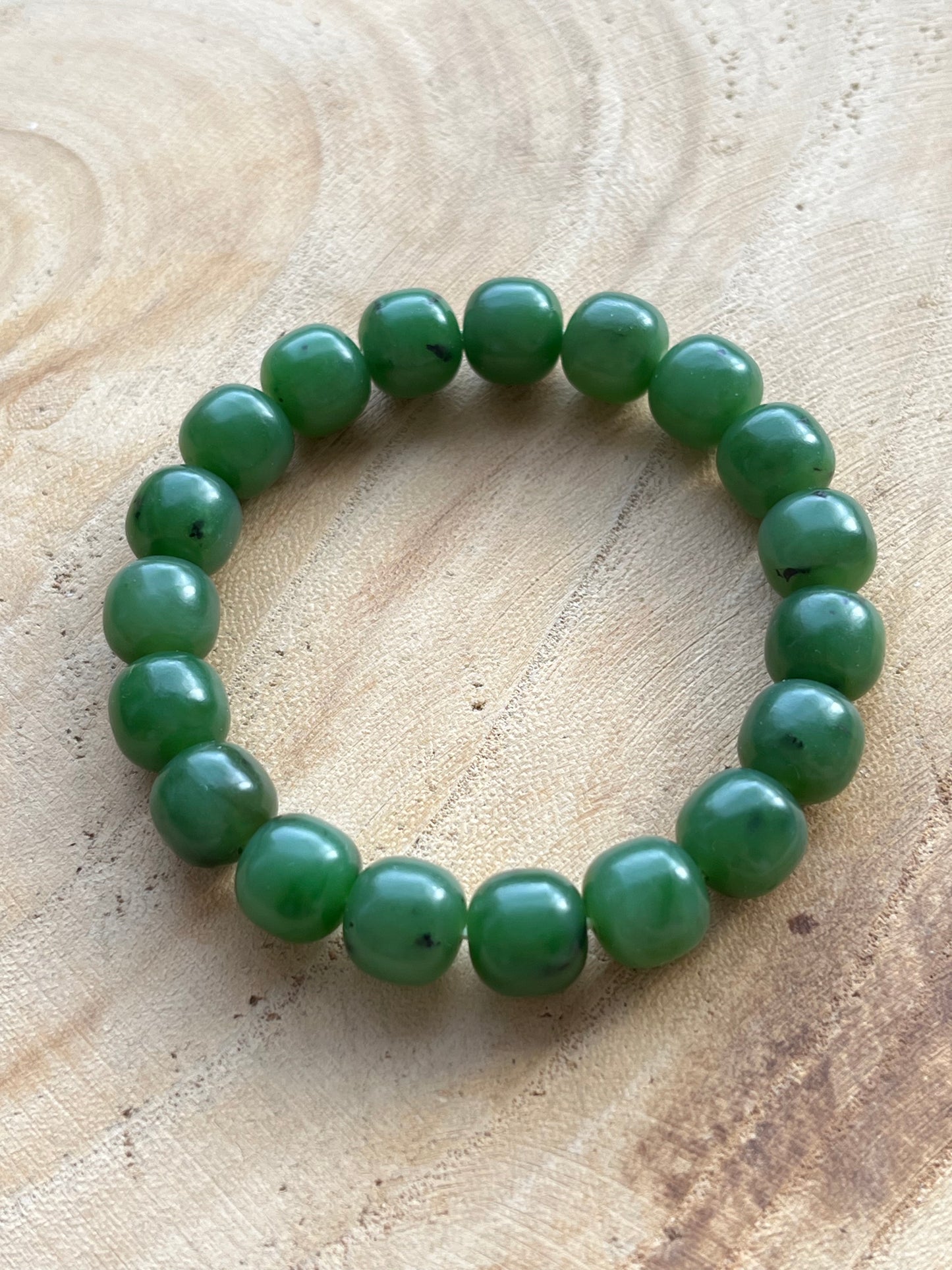 Green Nephrite Jade Beaded Bracelet 10mm x 8mm