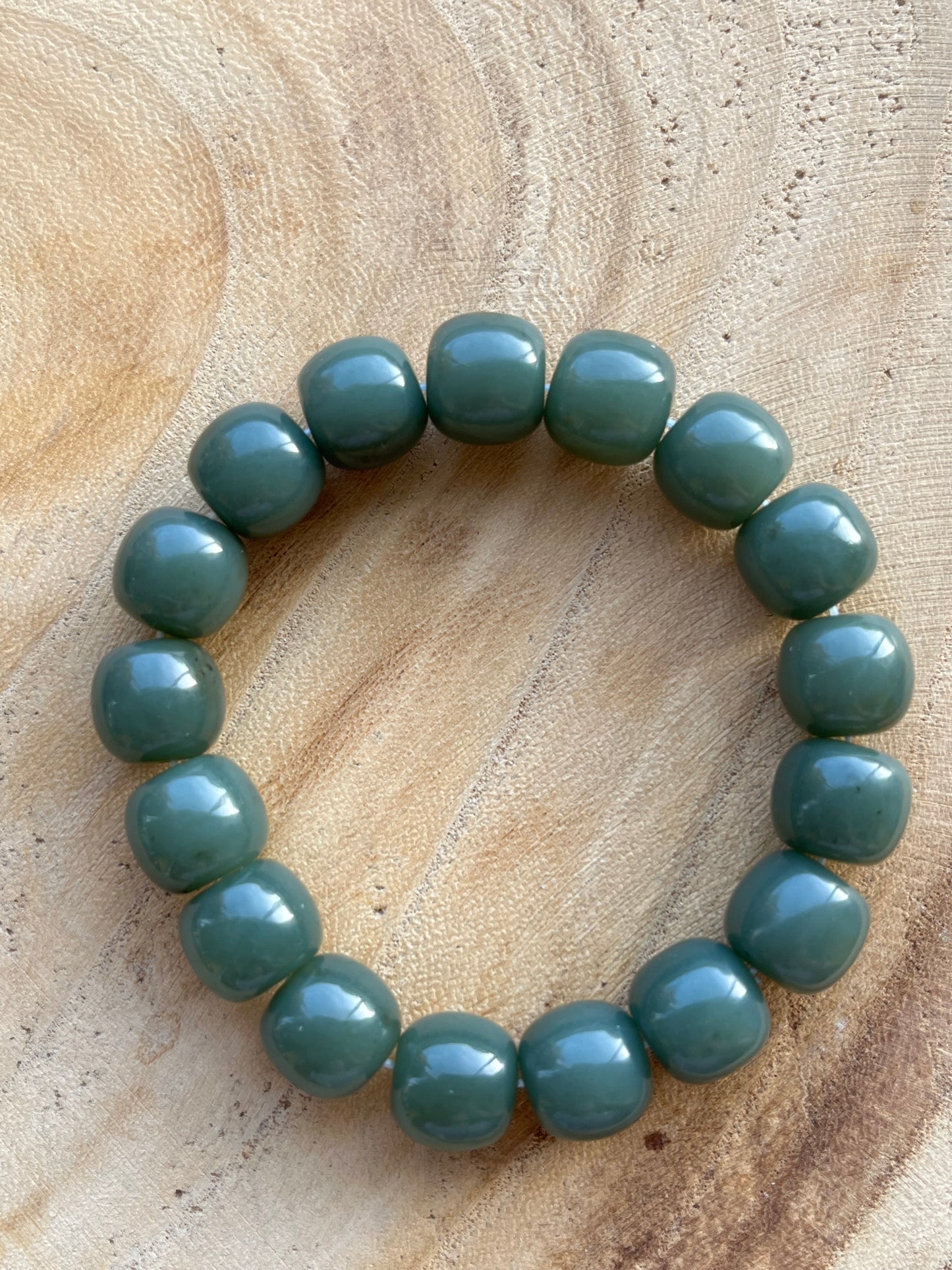 Blue Jade Bracelet with 12mm x 10mm Barrel Bead