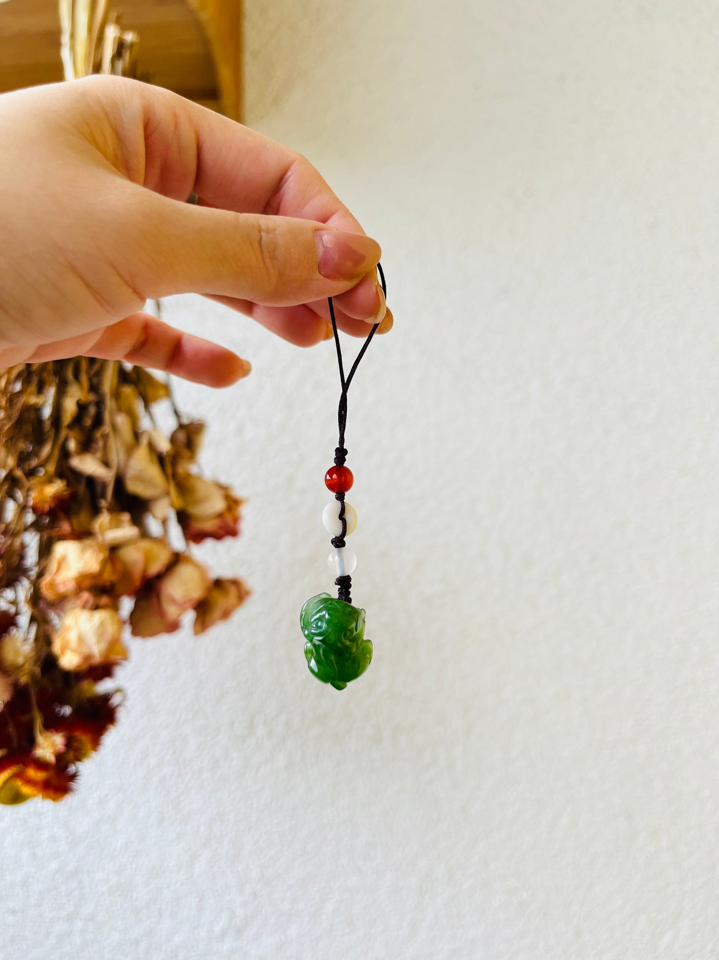 Handmade Carved Jade Chinese Pixiu Phone Charm