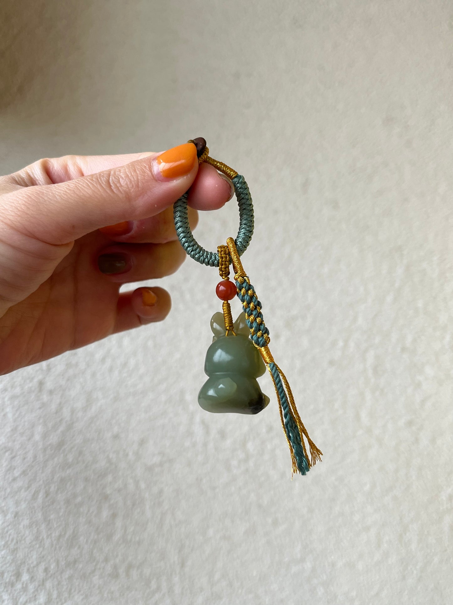 Handmade Bag Charm with a Super Cute Hand Carved Jade Rabbit