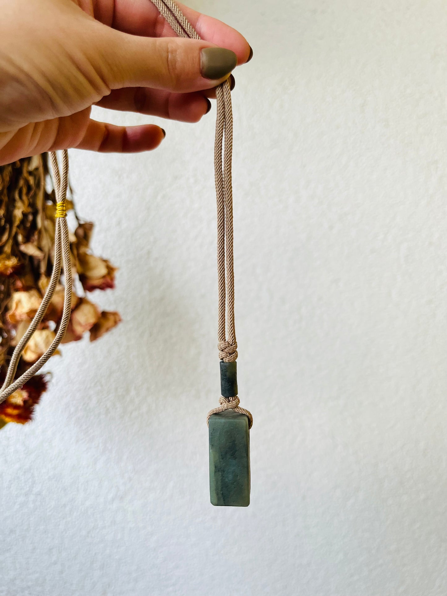 Neo-Chinese Blue-Gray Jade Flat Pendant Necklace, 和田青花古风吊坠