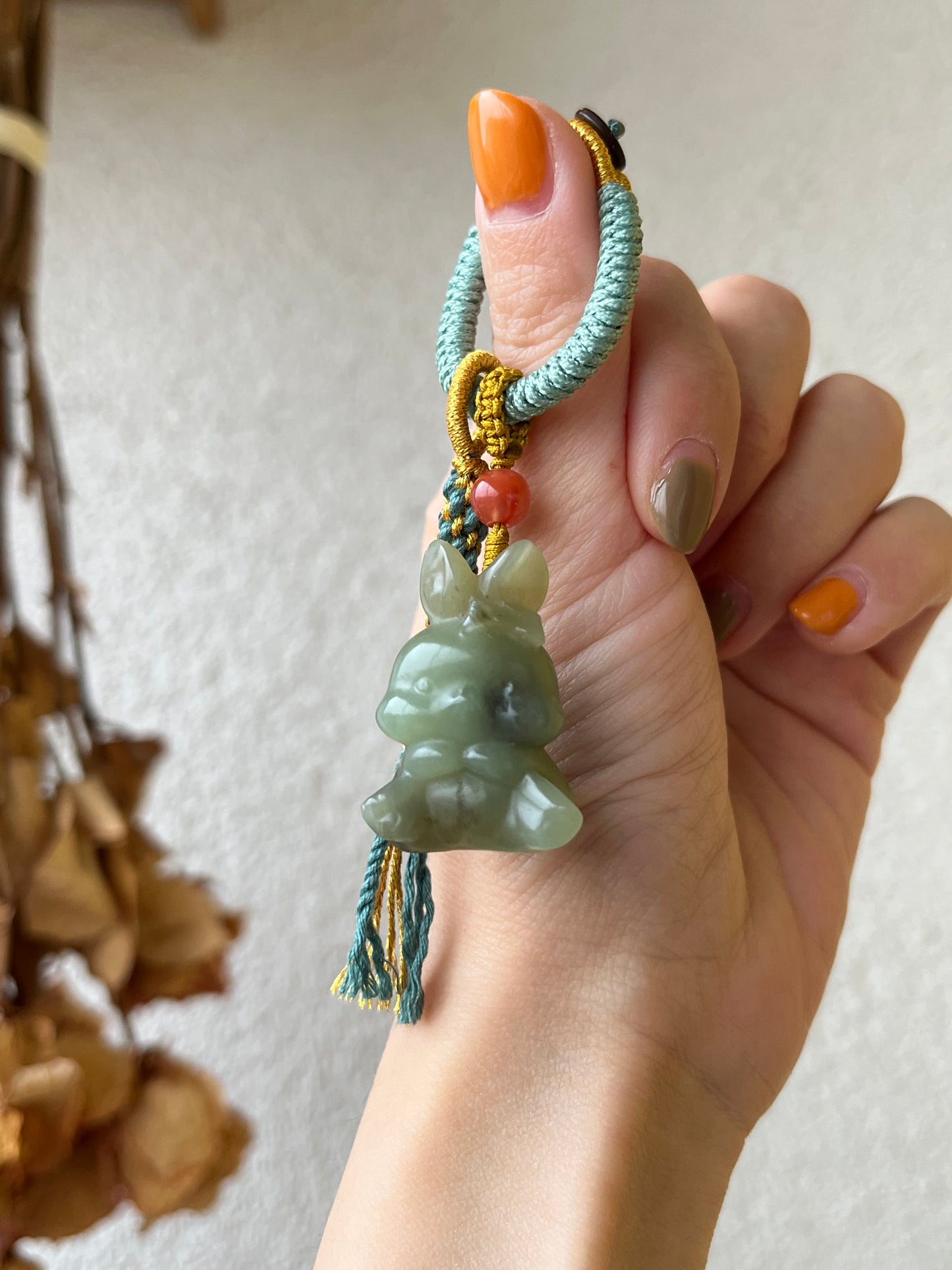 Handmade Bag Charm with a Super Cute Hand Carved Jade Rabbit