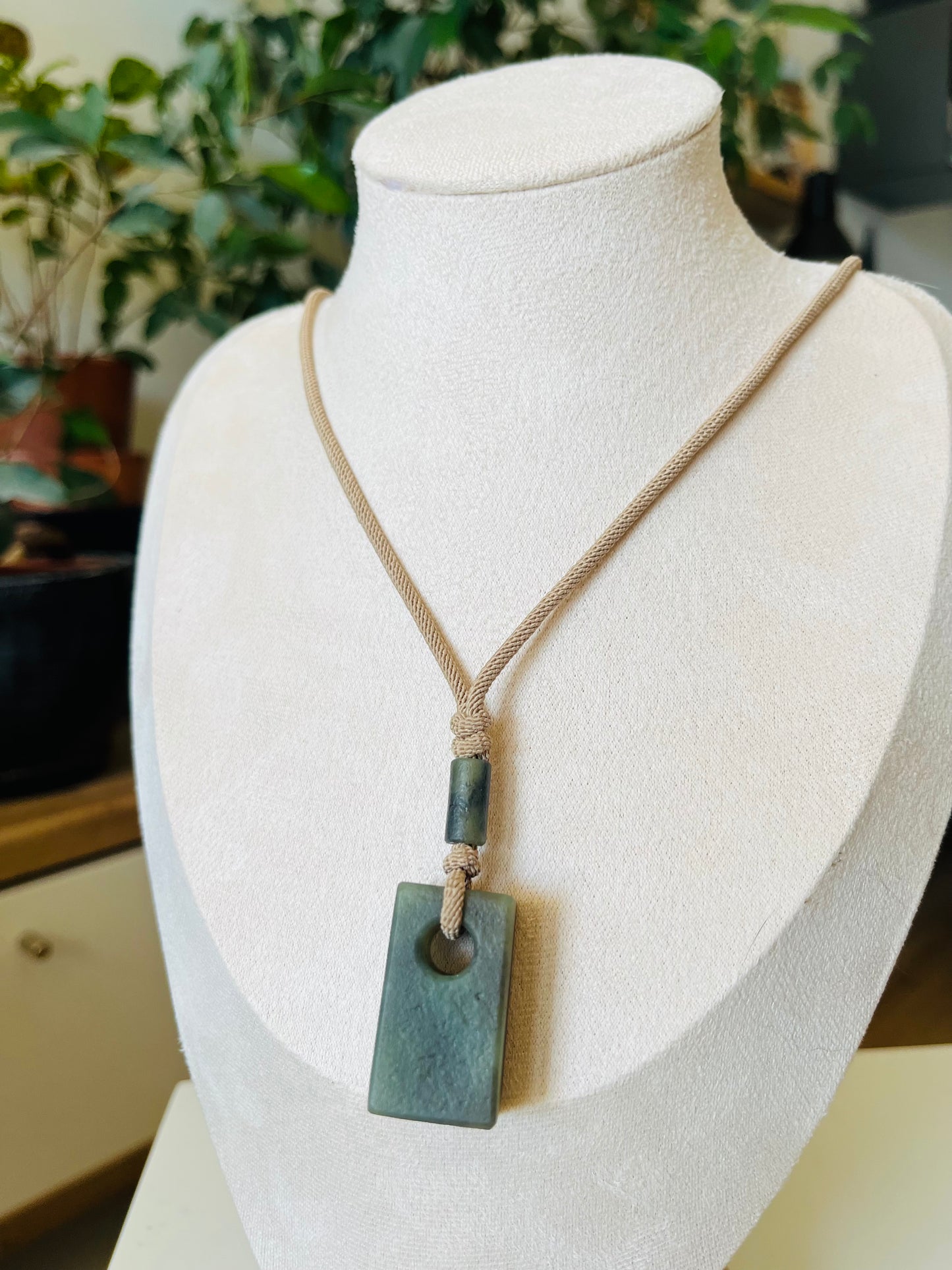 Neo-Chinese Blue-Gray Jade Flat Pendant Necklace, 和田青花古风吊坠