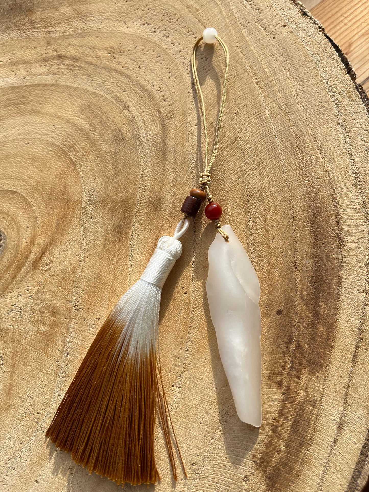 Handmade Bag Charm with a White Nephrite Jade Pendant, 和田白玉包挂