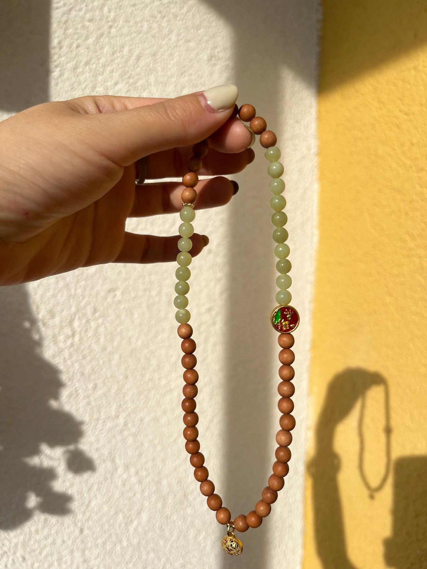 Handmade Double Loop Bracelet with 6m Jade Beads and Sandalwood beads