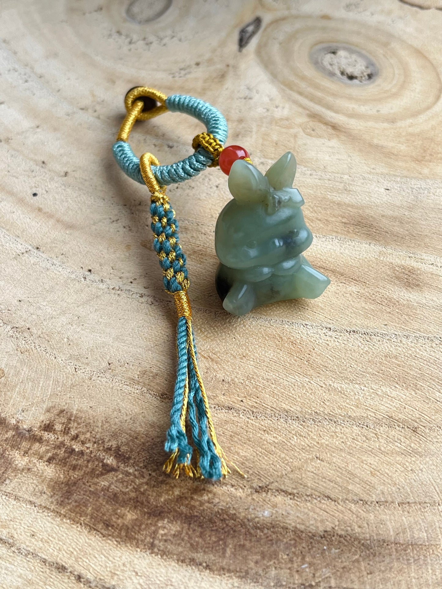 Handmade Bag Charm with a Super Cute Hand Carved Jade Rabbit