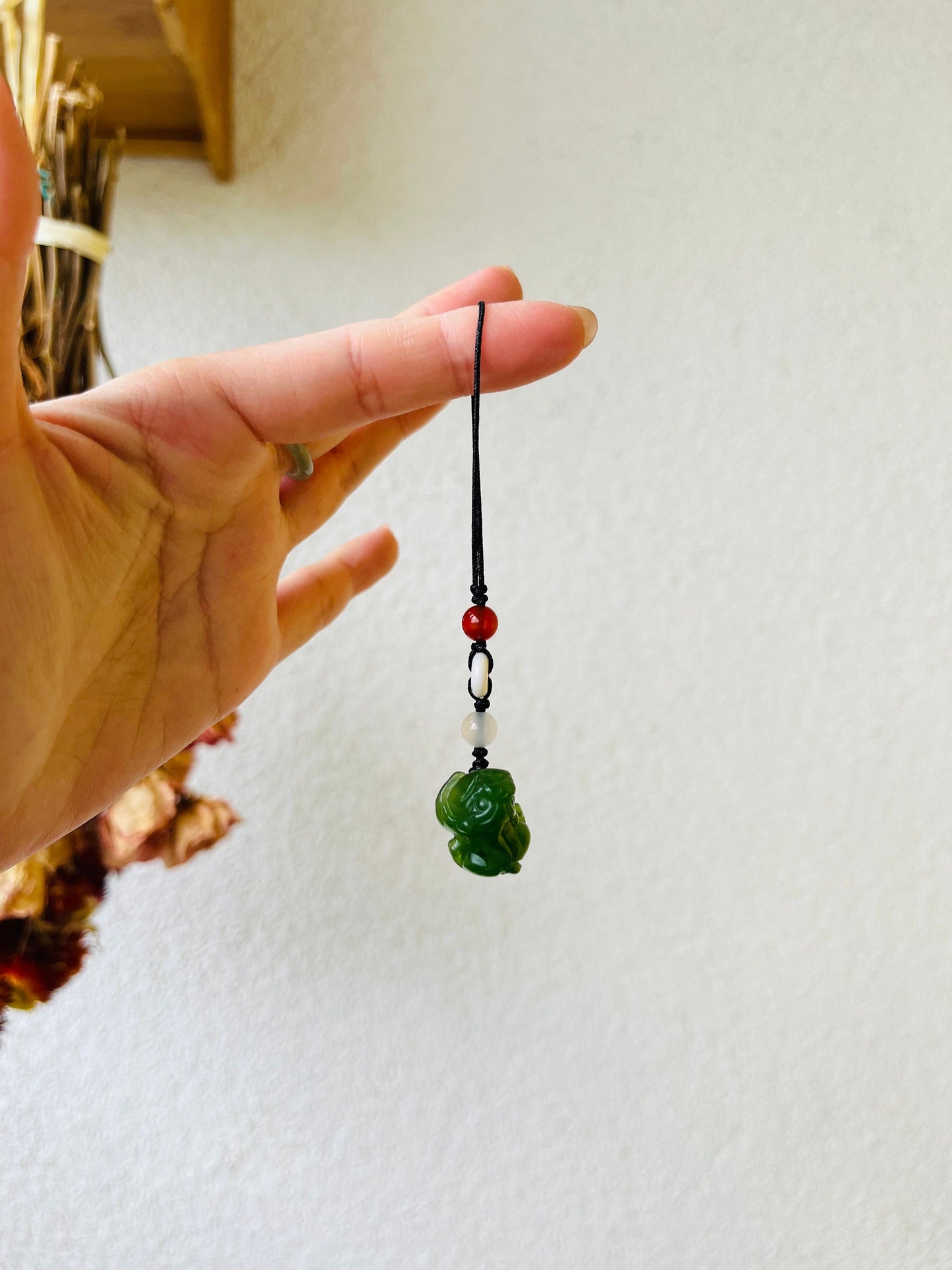 Handmade Carved Jade Chinese Pixiu Phone Charm