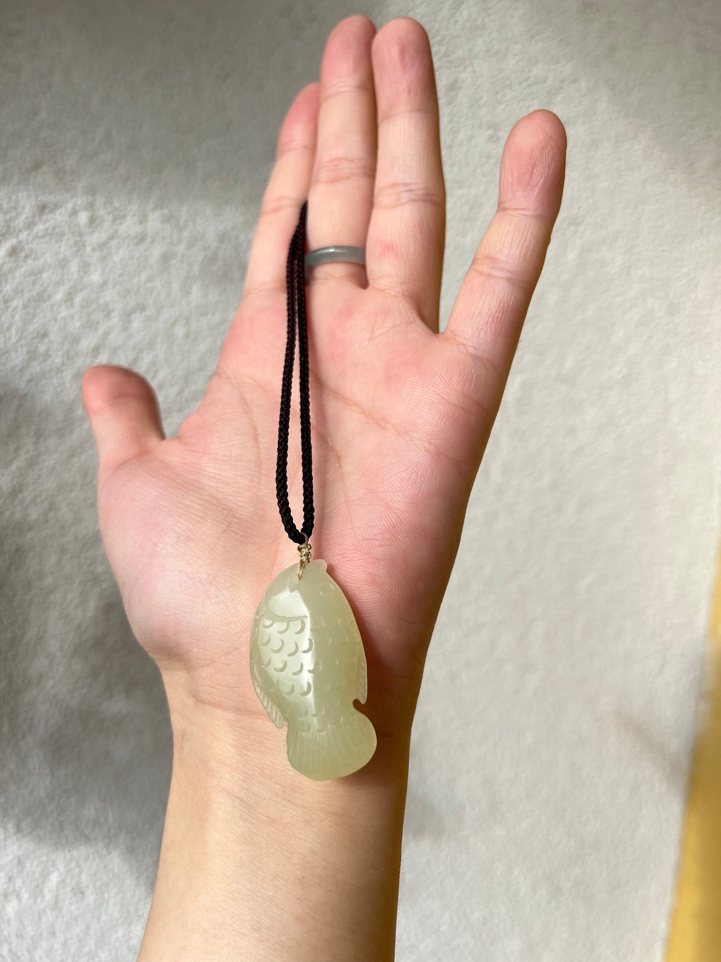 Cute Hand Carved Yellow Jade Fish Pendant