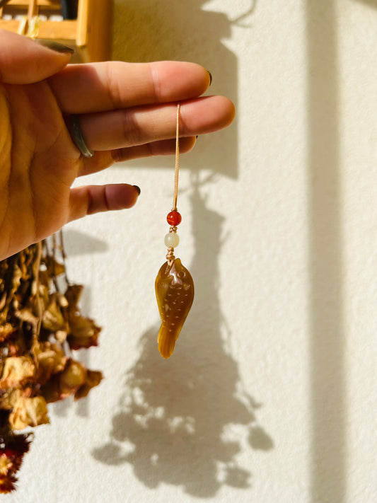 Hand Carved Brown Jade Fish Phone Charm