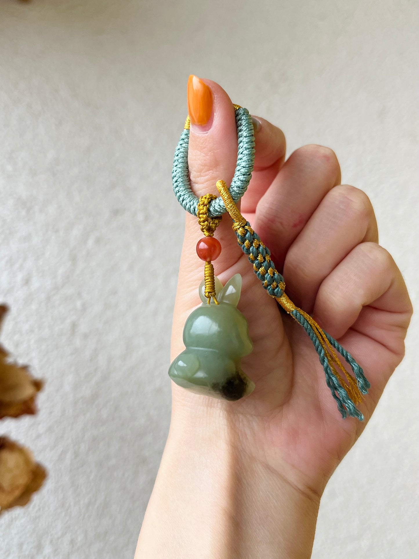 Handmade Bag Charm with a Super Cute Hand Carved Jade Rabbit