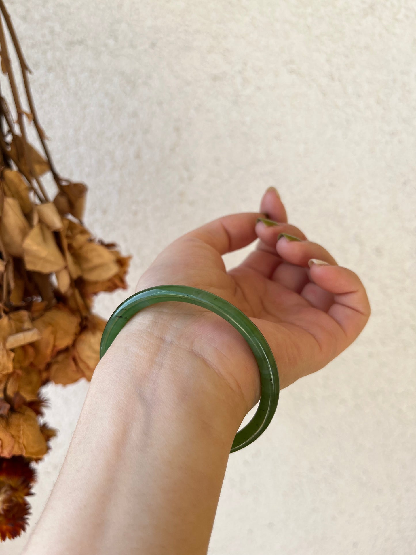 Green Nephrite Jade Slim Bangle 54mm