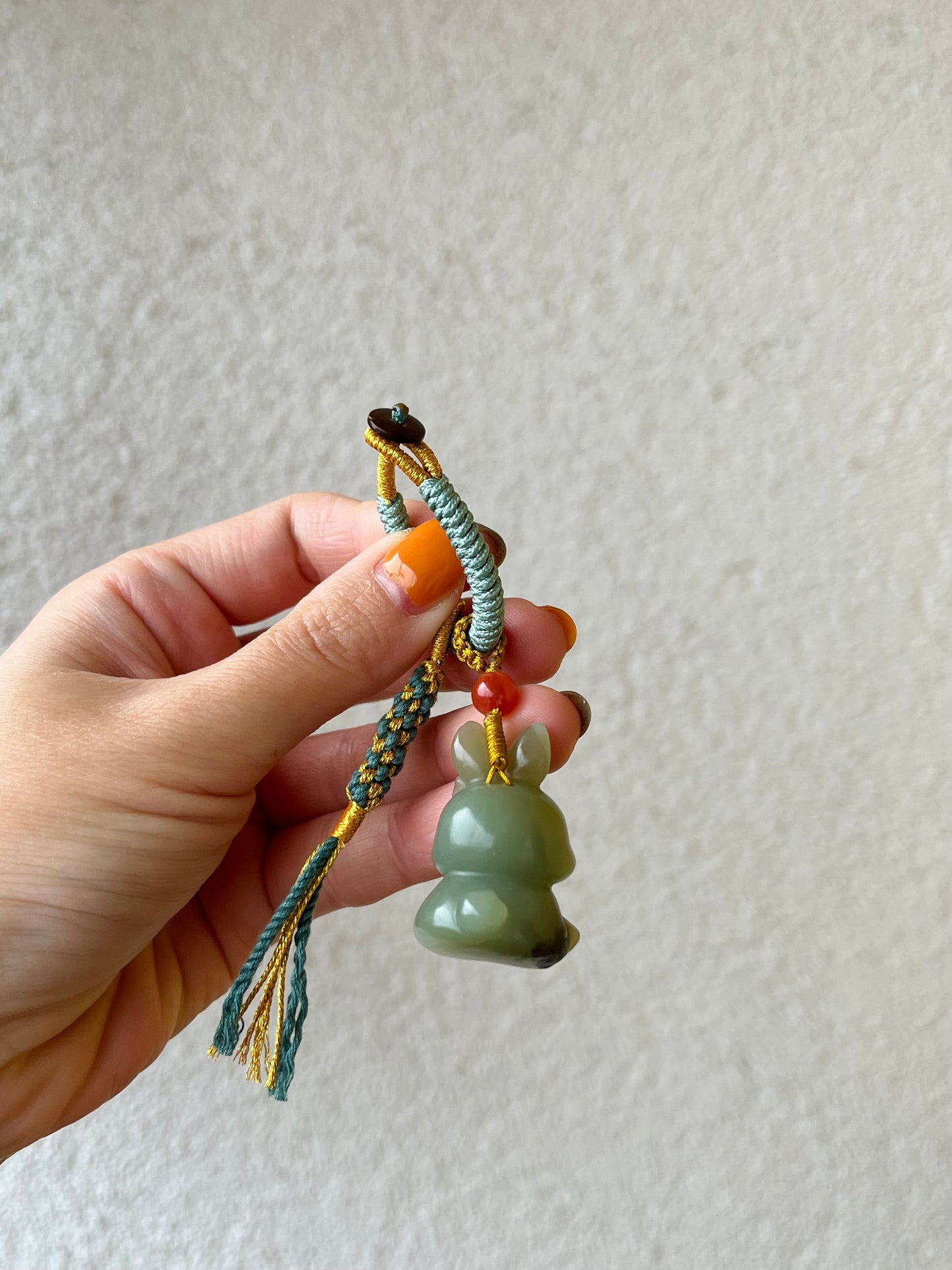 Handmade Bag Charm with a Super Cute Hand Carved Jade Rabbit