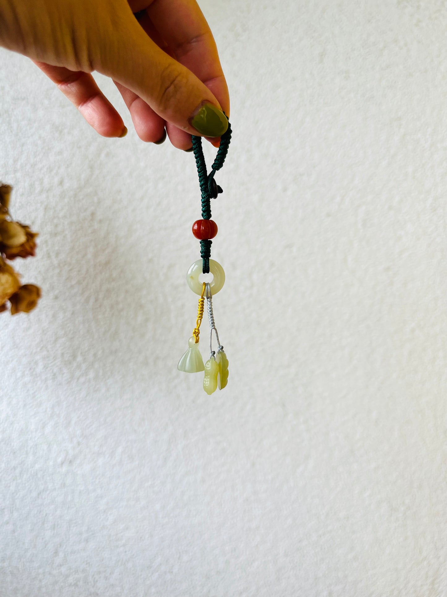 Handmade Keychain Charm with Natural Clear Jade