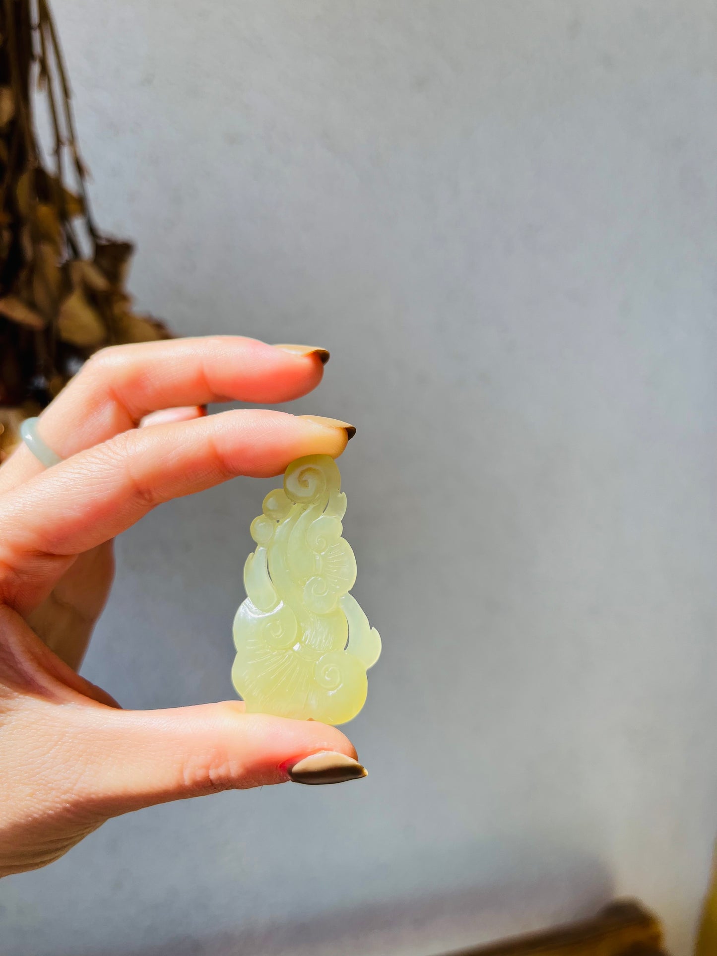 Hand Carved Yellow Hetian Jade Chinese Ruyi Pendant