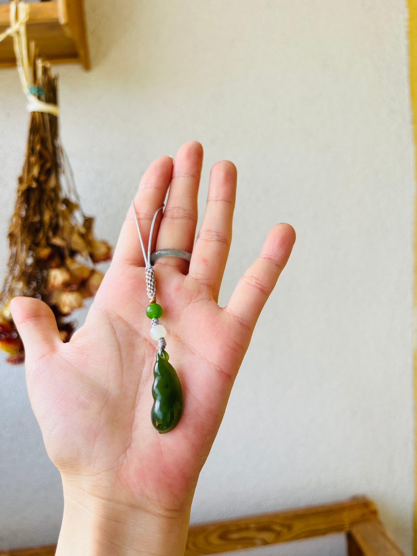 Handmade Green Jade Lucky Bean Phone/Bag Charm