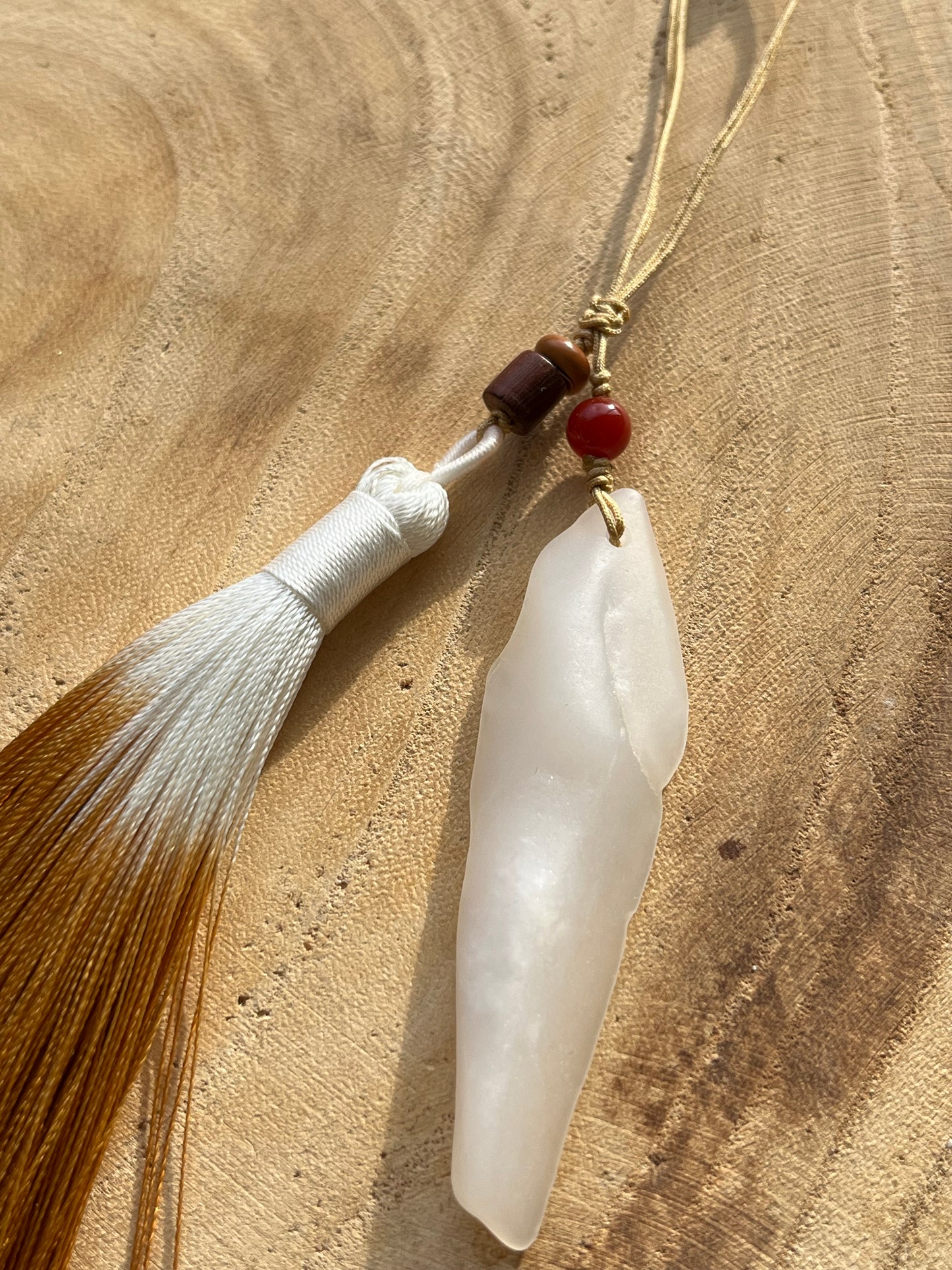 Handmade Bag Charm with a White Nephrite Jade Pendant, 和田白玉包挂