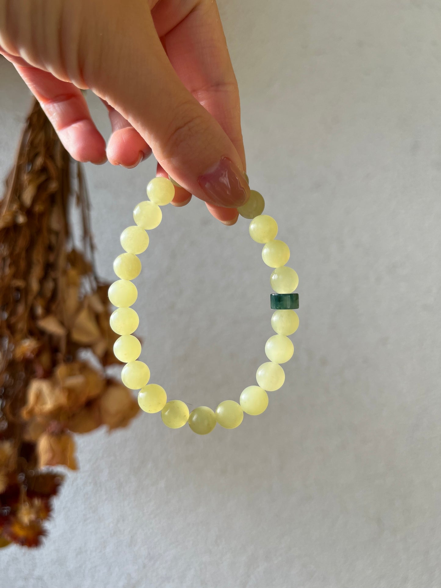 Natural Yellow Nephrite Jade Bracelet with 8mm Beads, 和田黄玉手串