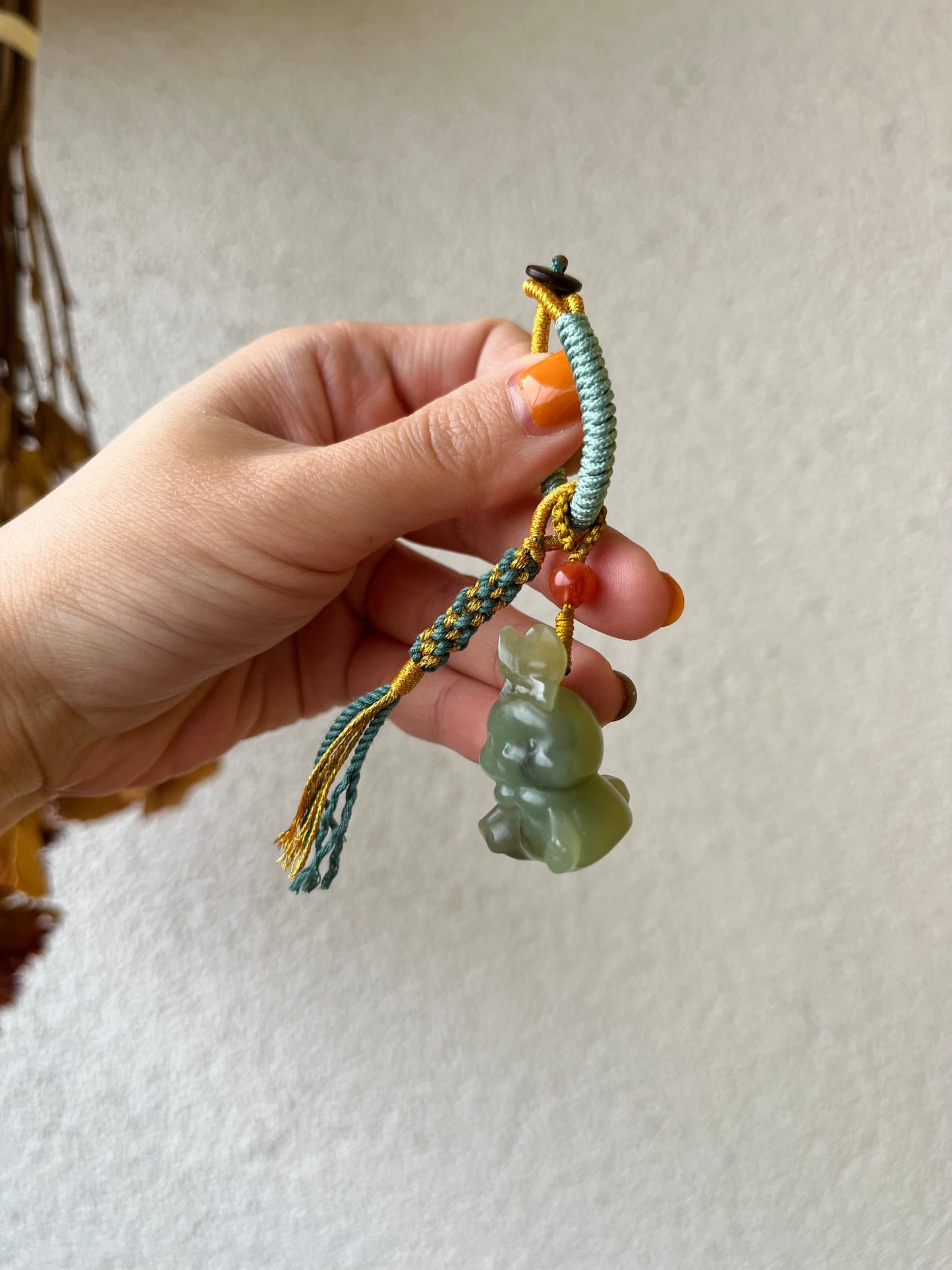 Handmade Bag Charm with a Super Cute Hand Carved Jade Rabbit