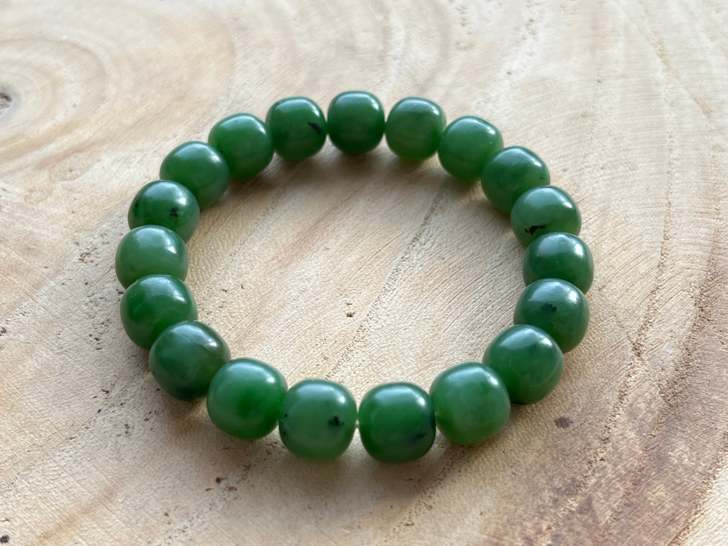 Green Nephrite Jade Beaded Bracelet 10mm x 8mm