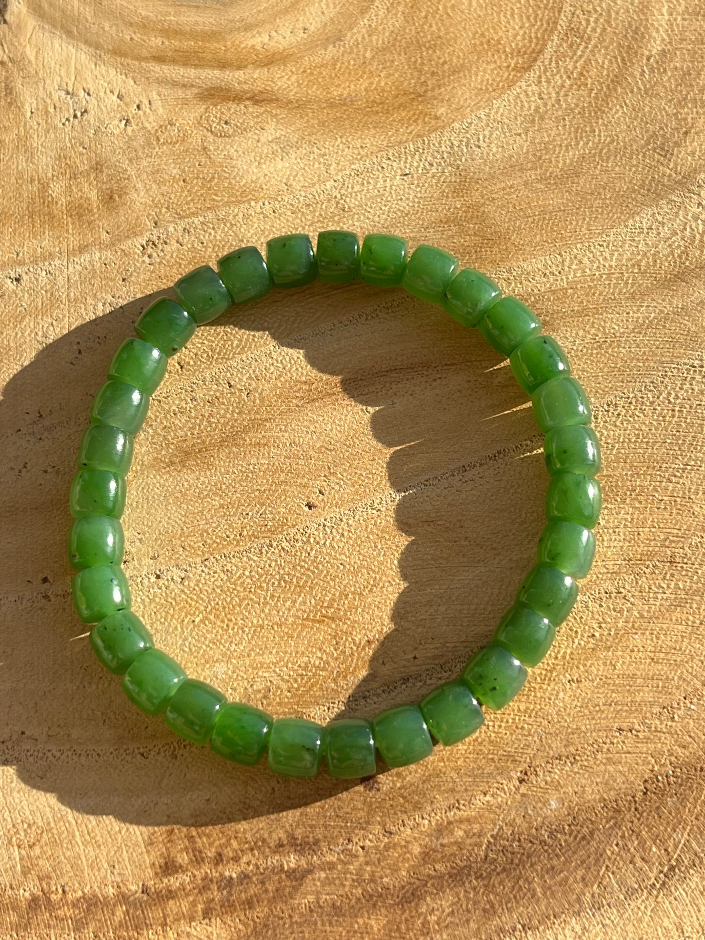 Green Nephrite Jade Beaded Bracelet (6mm x 4mm)