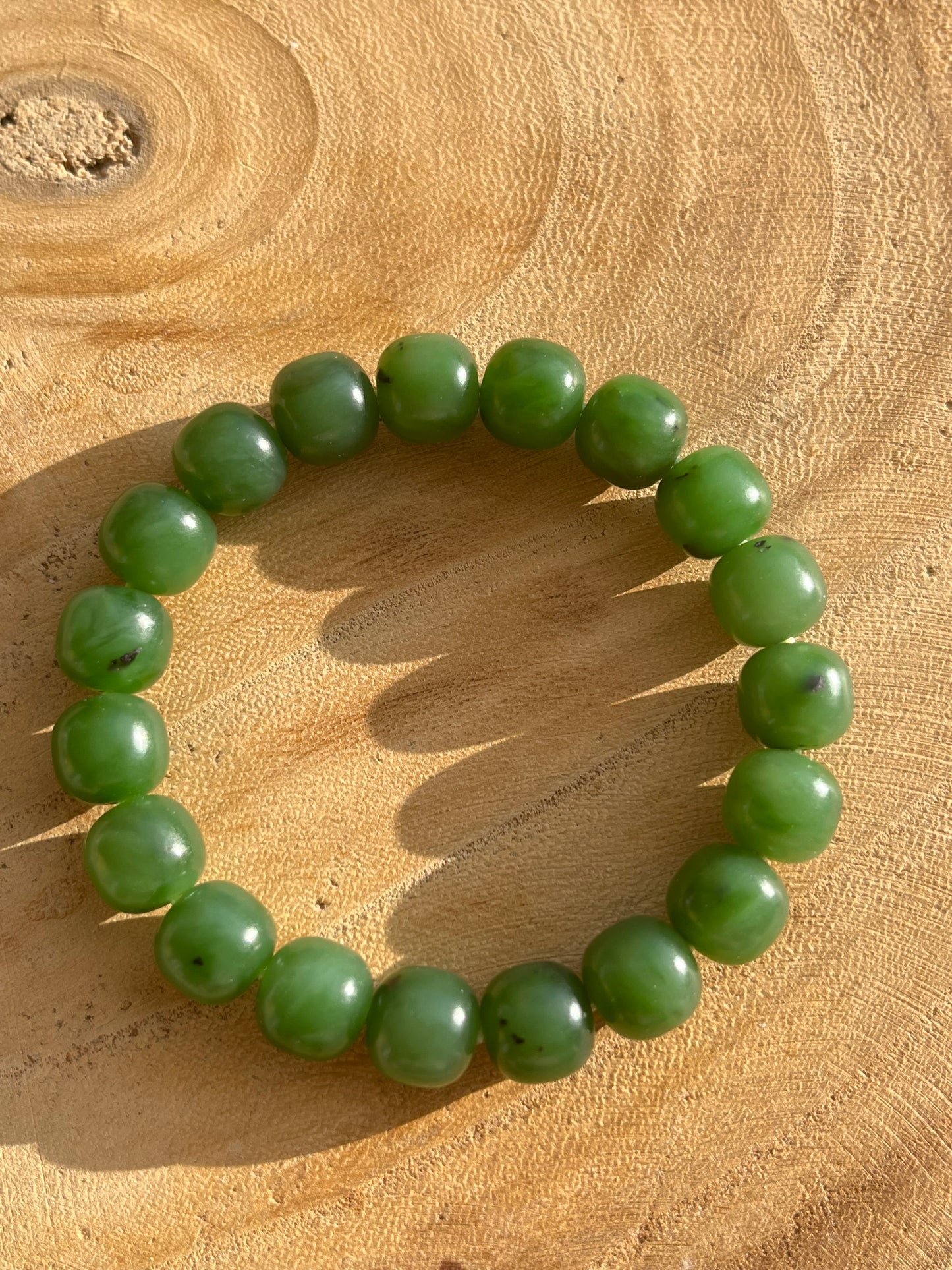 Green Nephrite Jade Beaded Bracelet 10mm x 8mm